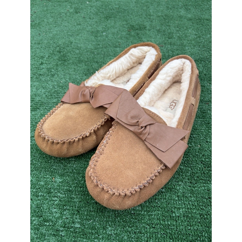 Ugg Dakota Shearling Moccasin Slip On Bow Slippers 1020031 Brown Womens Size 7